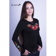 Embroidered t-shirt with long sleeves "Luxurious Poppies" on black